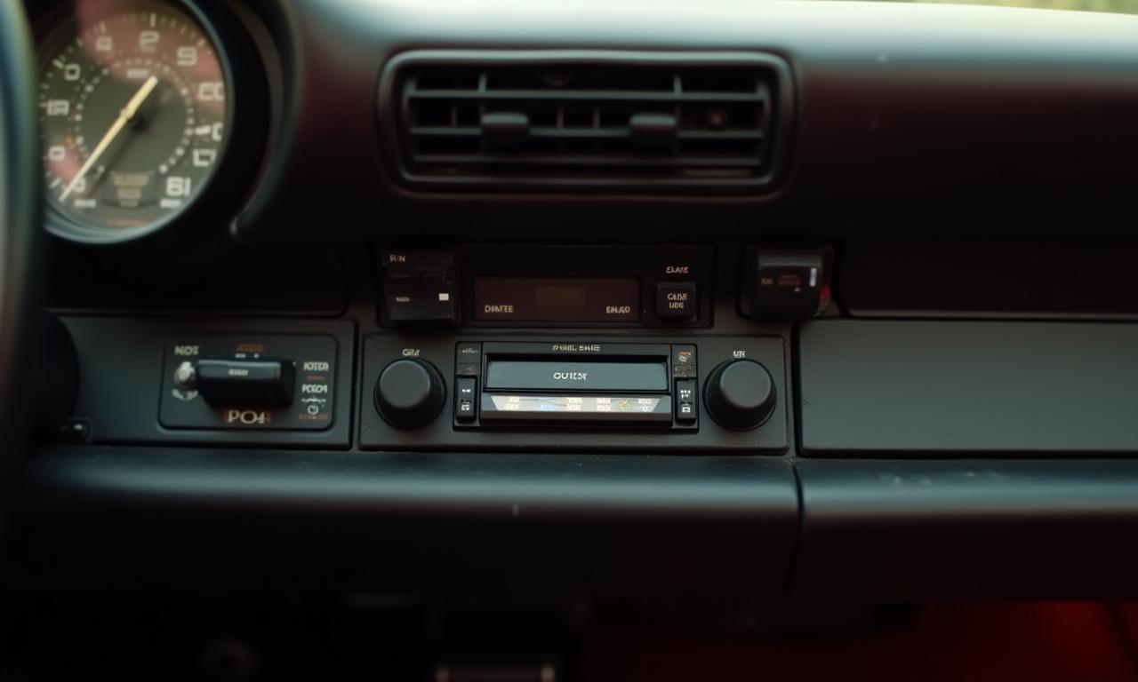 The original, dated cassette player in a Porsche 911 dashboard.