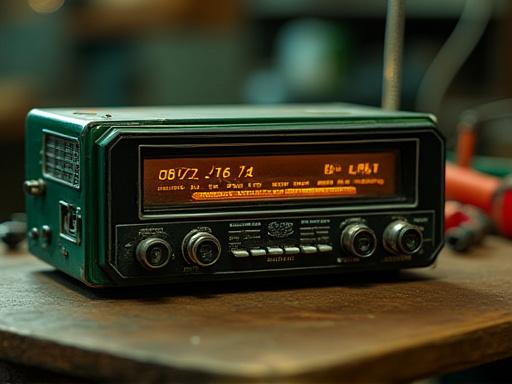 A refurbished classic car radio with a warm analog glow.